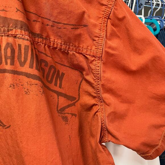 Harley Davidson Men's Holdout Shirt Large Orange Logo short sleeve button Up - Picture 10 of 15